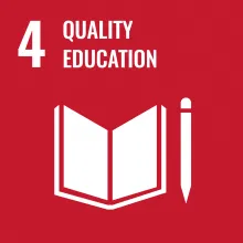 Sustainable Development Goal 4 Quality Education icon in red