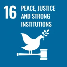 Sustainable Development Goal 16 icon in blue
