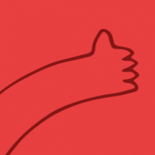 Drawing of a hand giving a thumbs up on a red background.